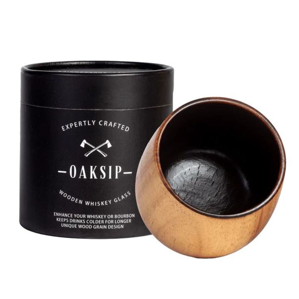 Oaksip Charred Wooden Whiskey Bourbon Glass Cup 10 oz Single NIB